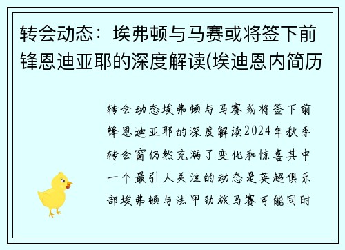 转会动态：埃弗顿与马赛或将签下前锋恩迪亚耶的深度解读(埃迪恩内简历)