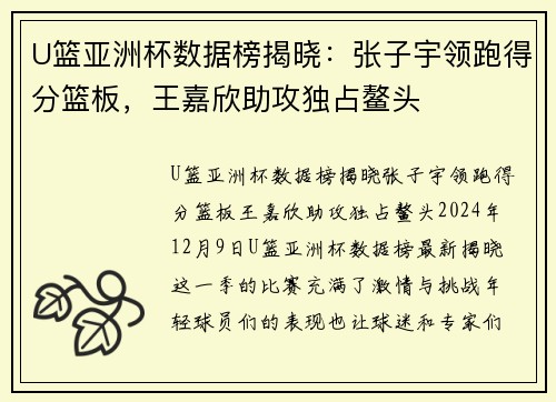 U篮亚洲杯数据榜揭晓：张子宇领跑得分篮板，王嘉欣助攻独占鳌头